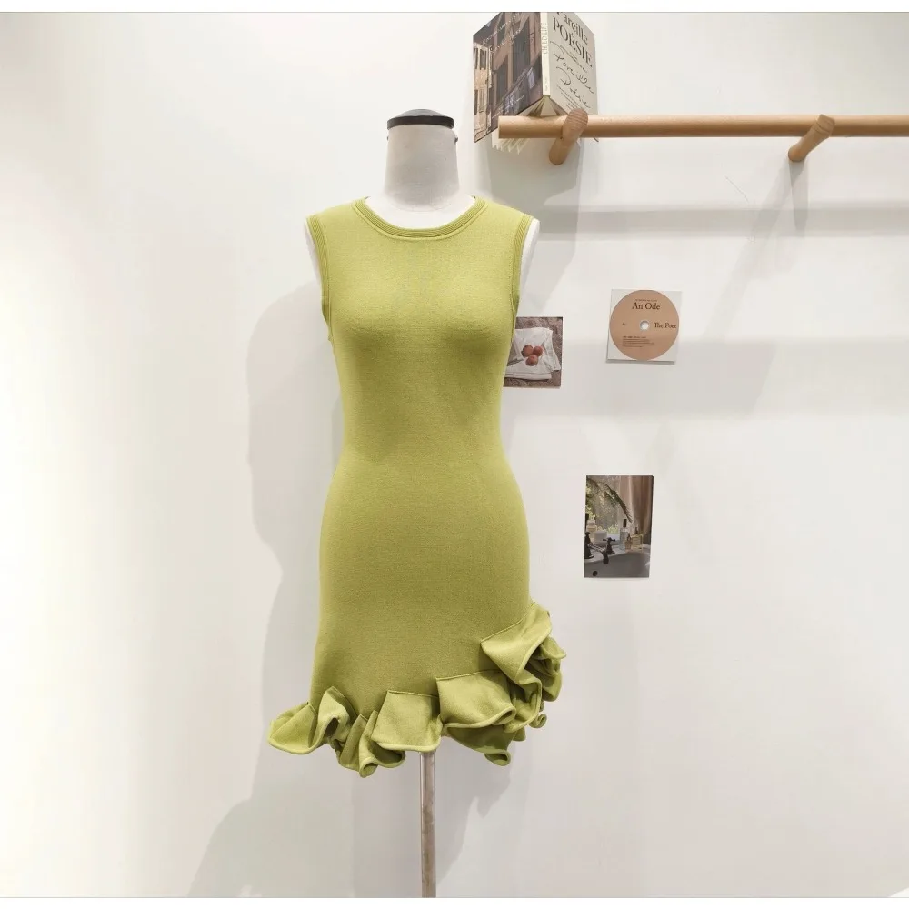 

2026 Summer New High Quality Women Fashion French Style 3D Rose Bud Hem Knit Camisole Dress For Women