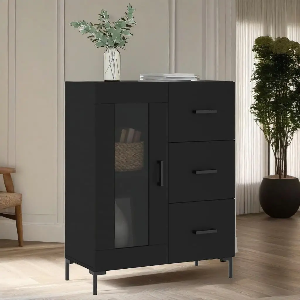 Stylish Black Sideboard 69. for X3 4x90 cm | Durable Engineered Wood Storage Cabinet