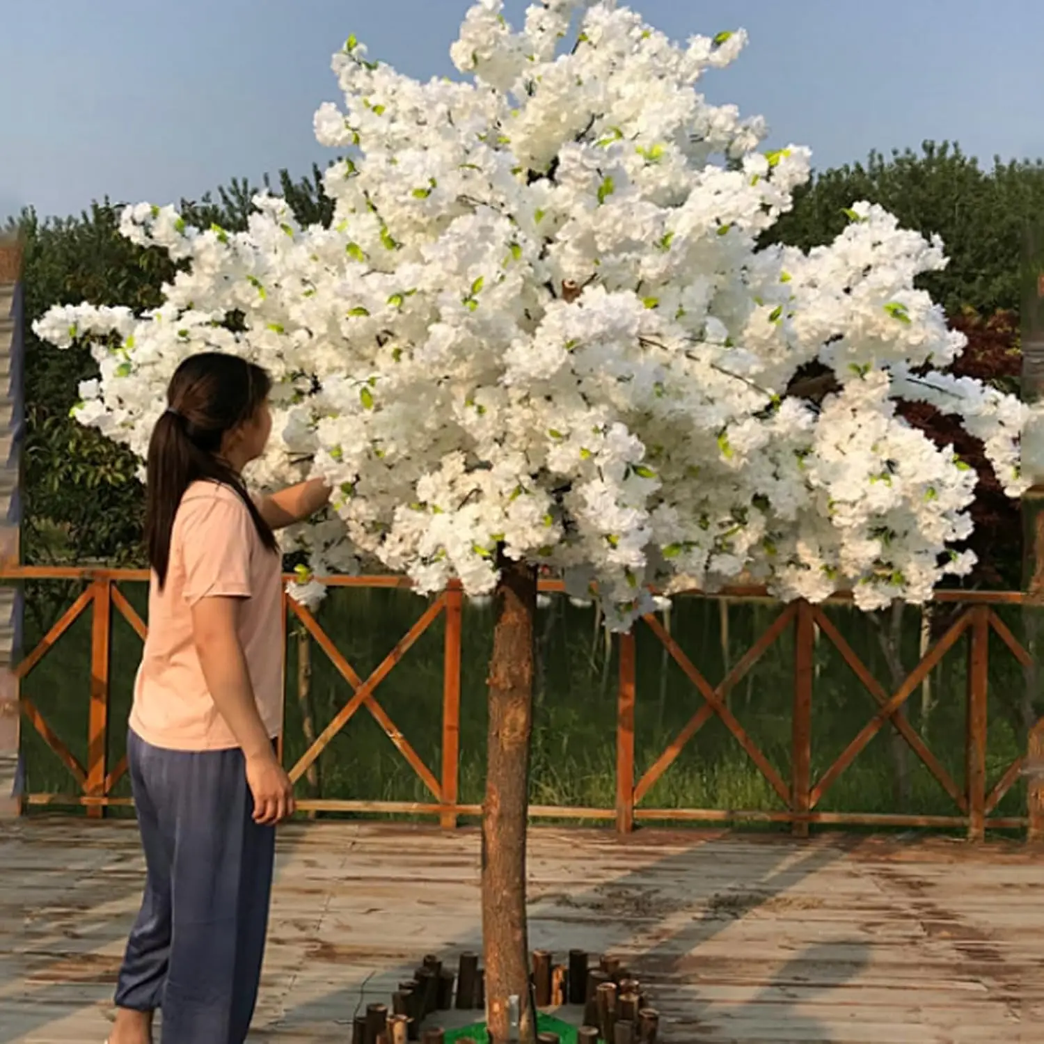 

Large Artificial Cherry Blossom Tree, Simulation Plant White Peach Tree Wishing Tree Fake Silk Flower Home Decor