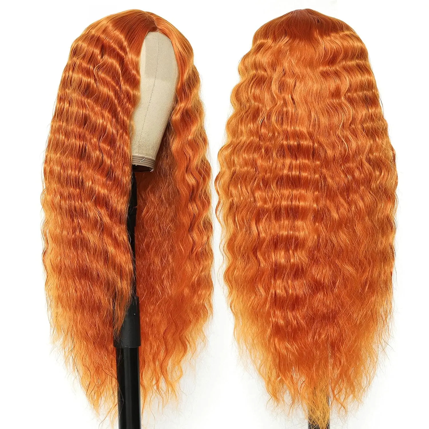 Ginger Orange Deep Long Wave Lace Front Wigs for Black Women 28 Inch Synthetic 4\'\'  Scalp Middle Part Natural Hairs Replacement