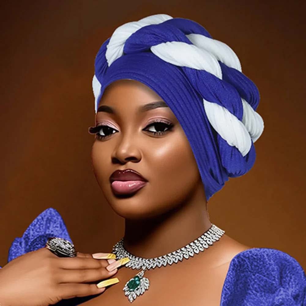 

Auto Gele African Headtie Bonnet Hat Turban for Women Muslim Head Wrap Twist Hijab Aso Oke Nigerian Hijab Chemo Cap Headscarf