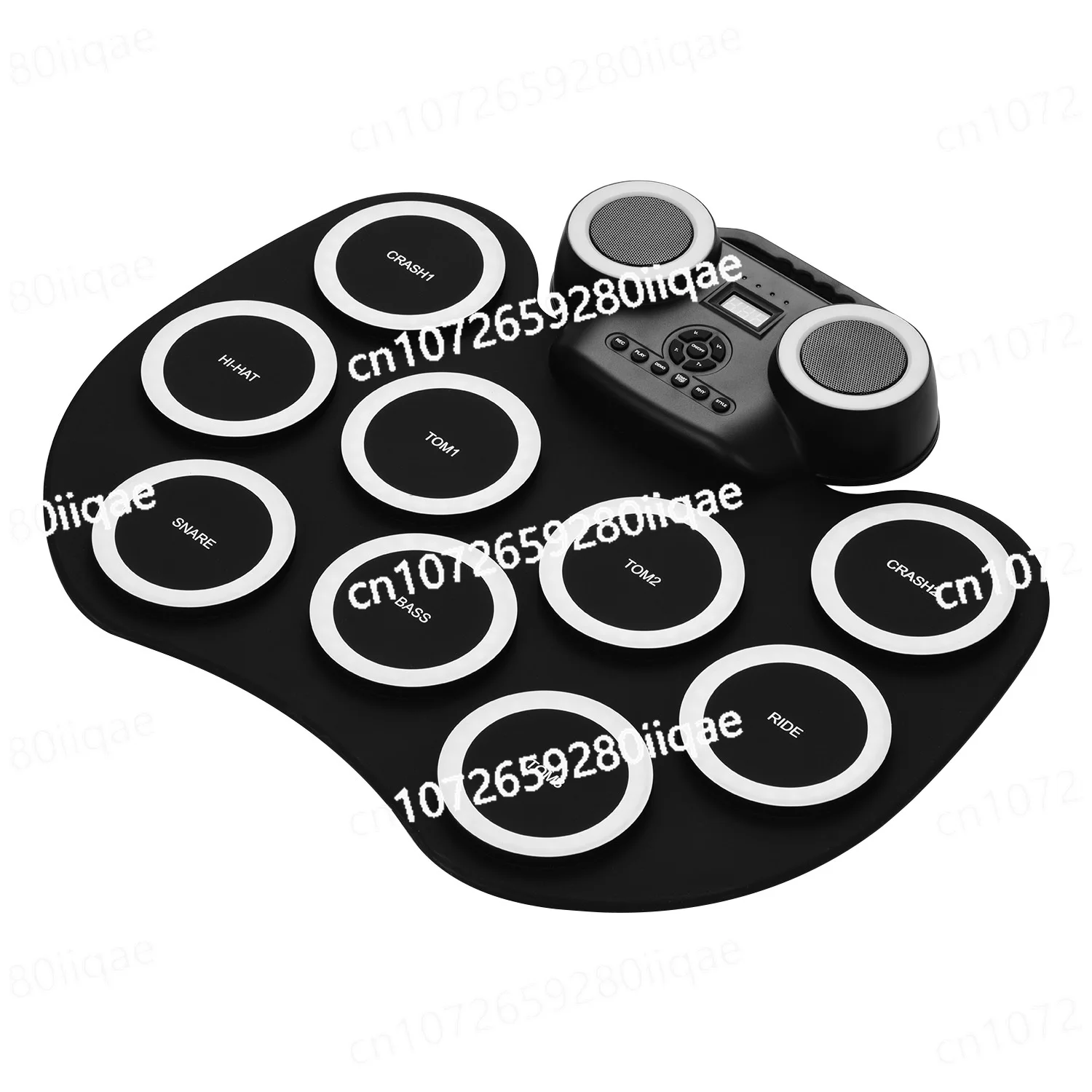 Portable Roll Up Electronic Drum Pad Silicon Digital Drum with Built in Speakers Foot Pedals Headphone Monitoring Colorful Light