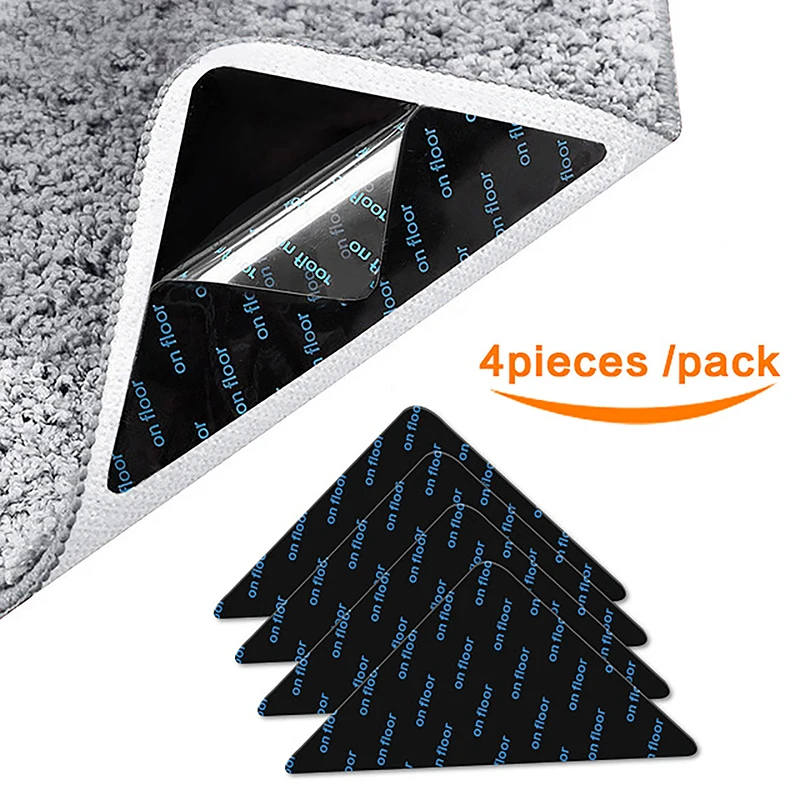 4pcs Triangle Washable Reusable Rug Gripper Anti-Skid Rubber Mat Non Slip Patch Tape For Tile Floors Carpets Corners Pad