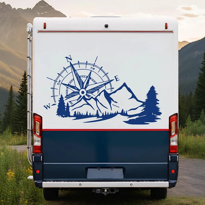 Compass and Mountain Camper Car Stickers Decoration Door Outdoor Adventure Stickers Exterior Accessories Waterproof Vinyl Decals