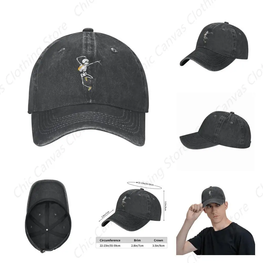 

Dancing Skeleton Black Retro Washed Cowboy Hat Men's Dad Truck Hat Black Fit Adjustable Baseball Hat