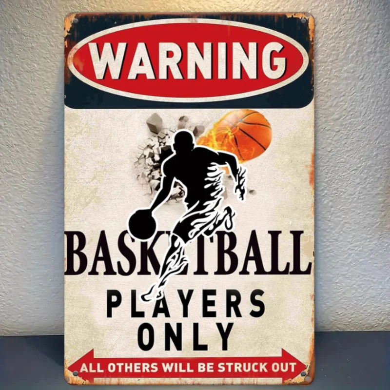 Vintage Basketball Player Metal Tin Sign, Durable Wall Art for Boys' Room & Home Decor, Retro Sports Theme,Funny Wall Decor