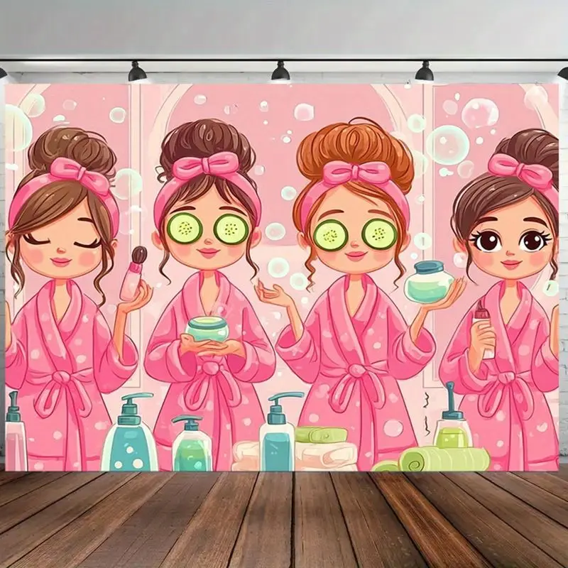 VIKAMA Funny Pink Bathrobe Skincare Girl SPA Cartoon Tapestry Wall Hanging Home Decor for Bedroom Living Room Dorm