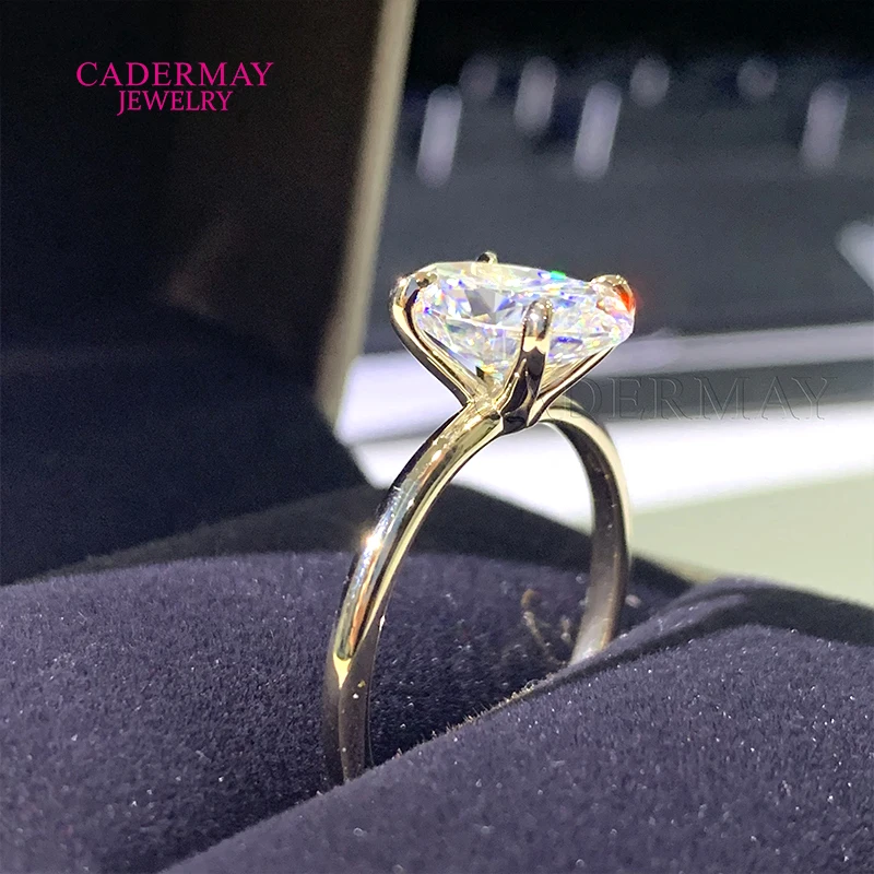 Cadermay Fashion Simple 14K Solid Yellow Gold D VVS Crushed-Ice Oval Shape Moissanite Solitaire Ring Moissanite 14K Ring Women