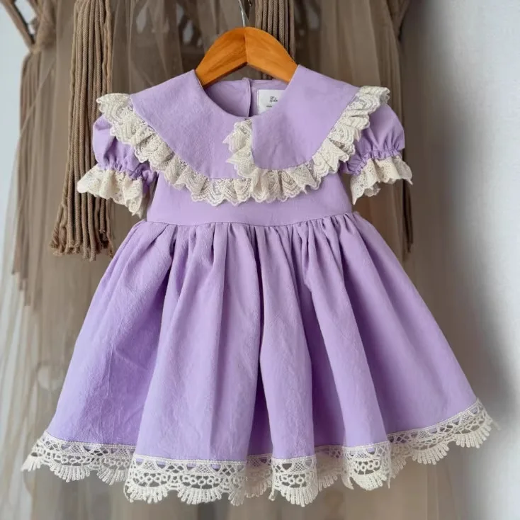 

2026 Spring and Summer New Girls Lace Doll Collar Dress