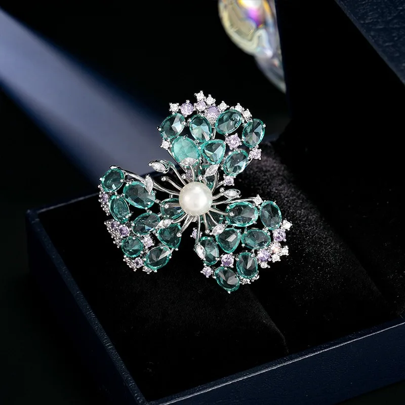 Exquisite Turquoise Orchid Broochpins Unique CZ Wheat Bouquet Corsage for Women Clothing Pink Bead Flower Broche Ornament view 3