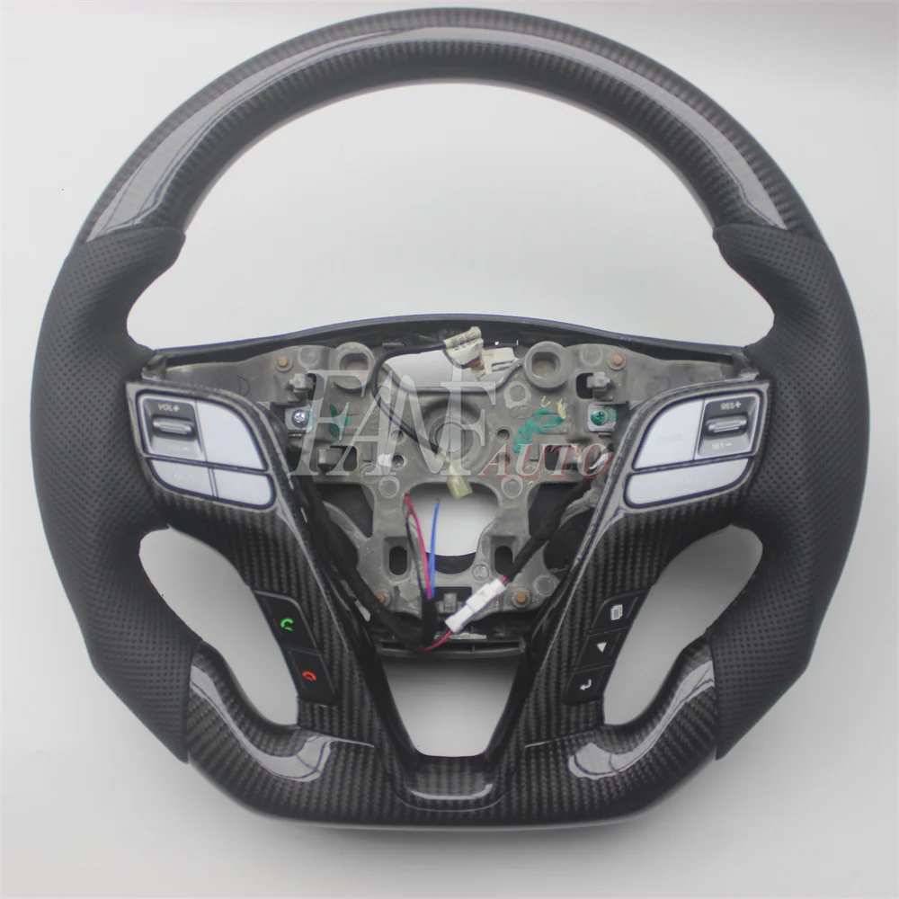 Replacement Real Carbon Fiber Steering Wheel with Leather for Hyundai IX45 SANTA FE  2013-2018