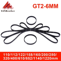 3D Printer Parts GT2 Closed Loop Timing Belt Rubber 2GT 6mm 110 112 122 158 200 280 300 400 610 852 mm Synchronous Belts Part