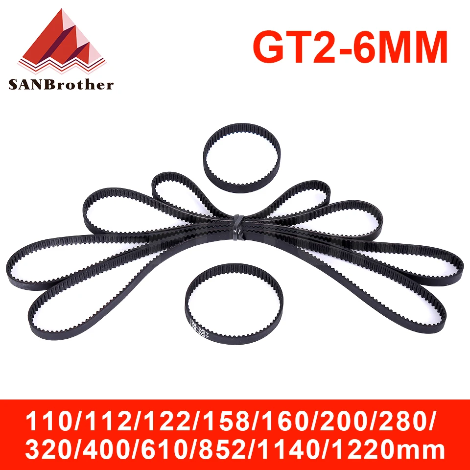 3D Printer Parts GT2 Closed Loop Timing Belt Rubber 2GT 6mm 110 112 122 158 200 280 300 400 610 852 mm Synchronous Belts Part