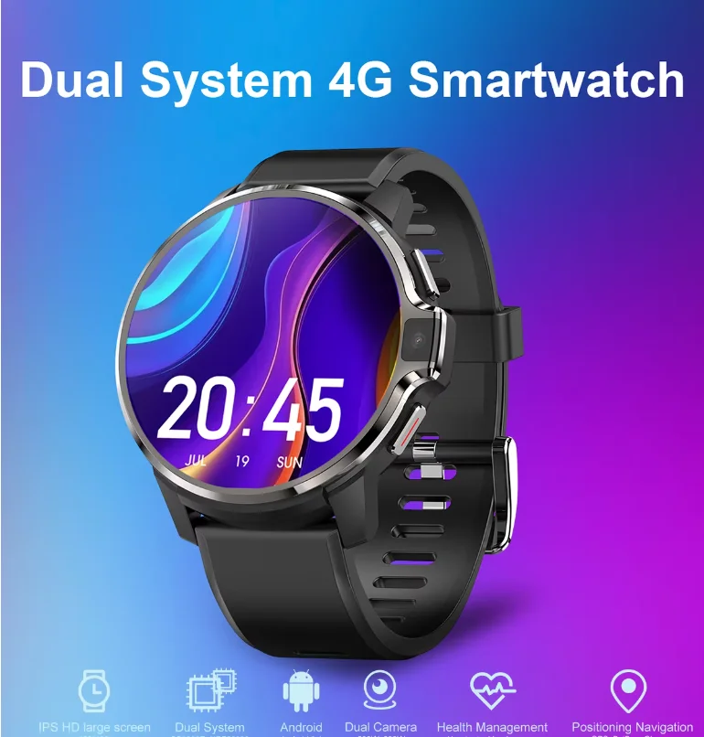 DM30 4G Smart Watch Dual System Android 9.1 OS 1.6 Inch Round IPS Screen Smartwatch Android 4GB 64GB GPS Wifi 1050mAh Battery