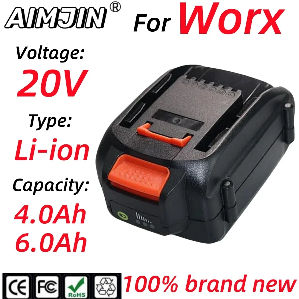 

For WORX WA3520 6000mAh Li-ion Battery New For WORX WA3525 20v Replacement For WORX WA3511 WA3512 WA3522 WA3575 Model Battery