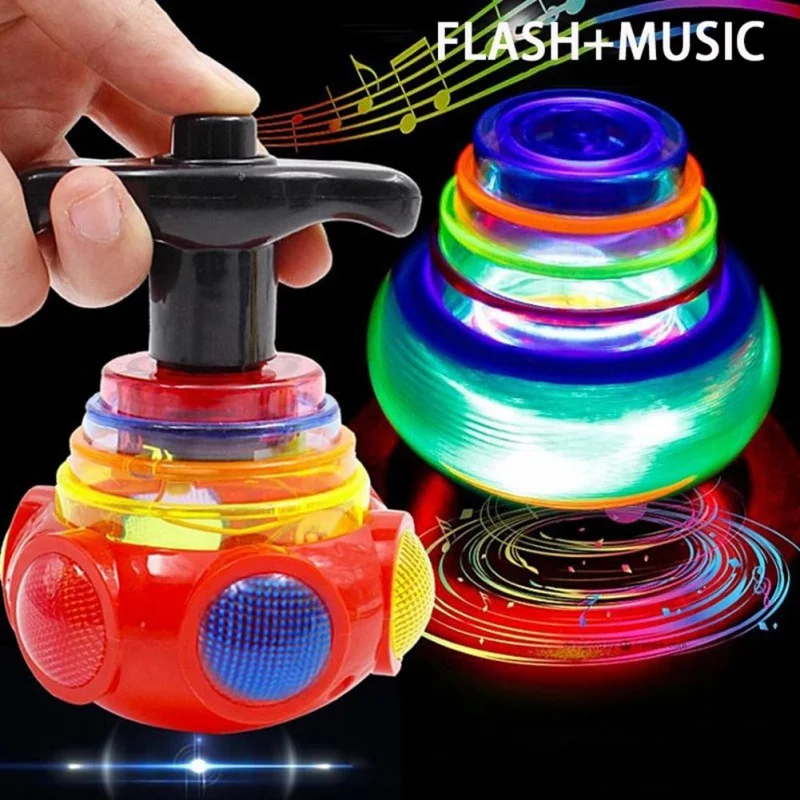 Bagged round Luminous Toy Light Music Rotating Gyro Random Color One Pack Spinner Toys LED Flashing Music Gyroscope For Kids