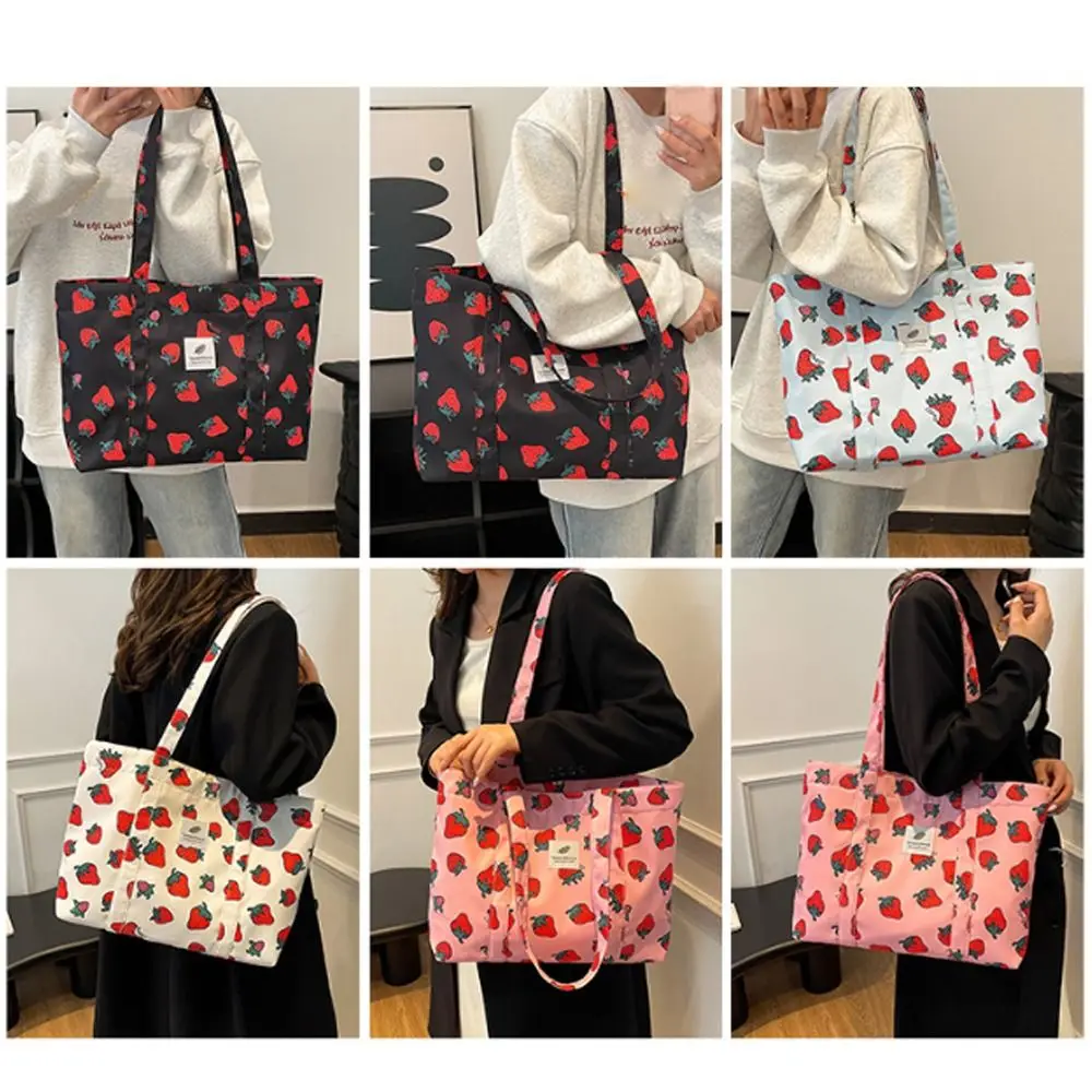 New Casual Strawberry Tote Bag Large Capacity Trendy Women's Shoulder Bag Strawberry Print Casual Shoulder Bag