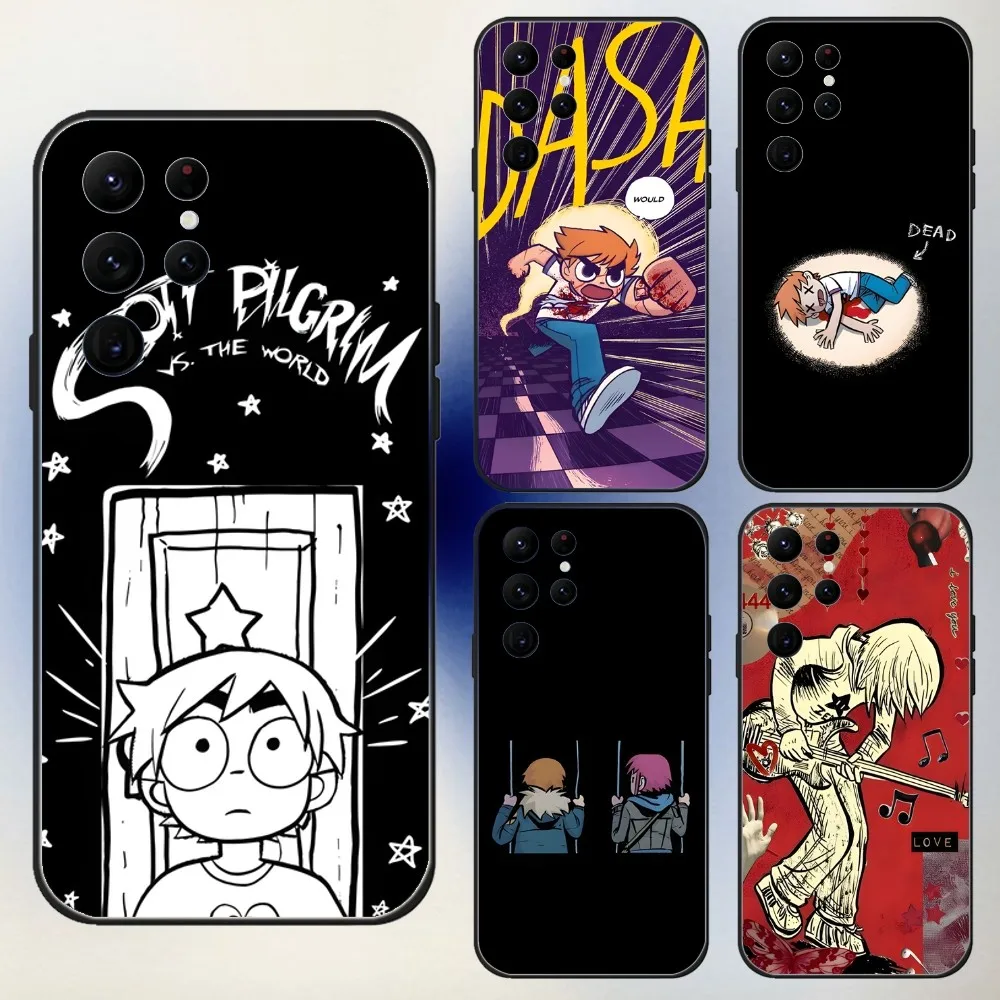 

S-Scott Cartoon Pilgrim Phone Case For Samsung S24,23,22,30,21,10,9,Ultra,Plus,Lite,FE,5G Black Soft Case