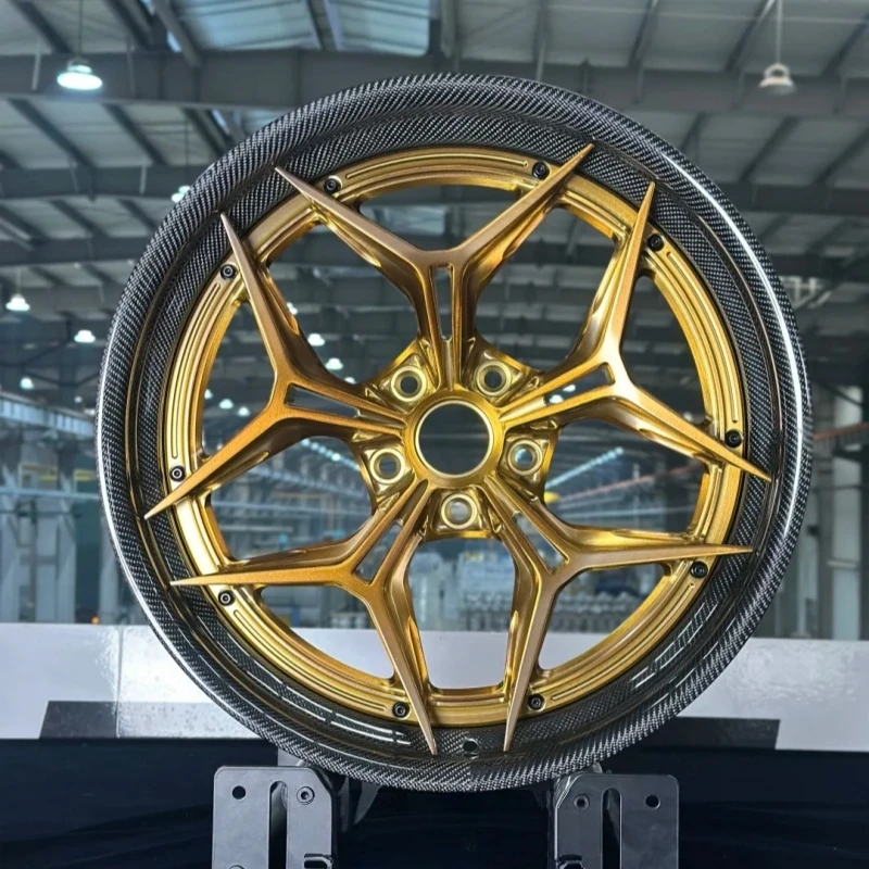 4 Piece Forged Deep Dish Brushed Gold Carbon Fiber Lips Forged Wheel 18 19 20 21 22 23 24 Inch