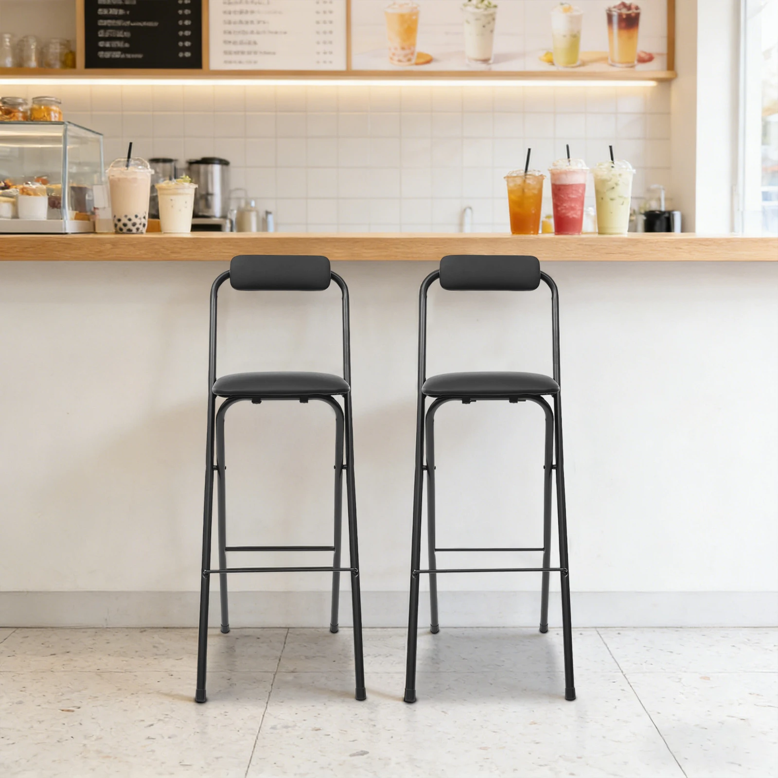 

Bymaocar Bar Chairs Folding Stool Stackable School Chairs 2 Pack 75cm Black Foldable Chair Carbon Steel Plywood Electrostatic Paint Anti Corrosion Folds 70mm Thick 275.58 lbs