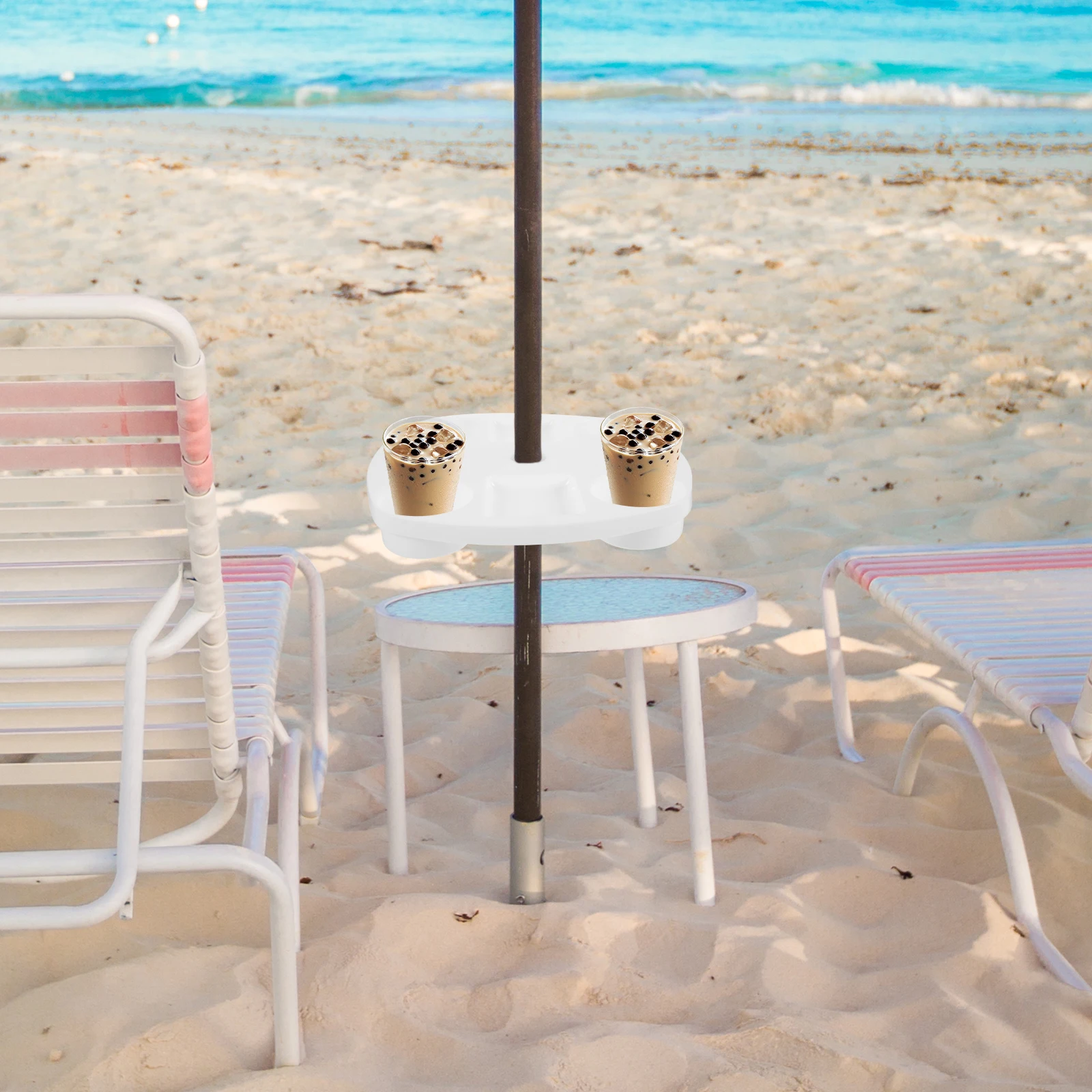 

Umbrella Tray Rack White Plastic 37x37x5.2cm 480g Beach Table Drink Holder Outdoor Patio Tray Pool Camping Waterproof Umbrella