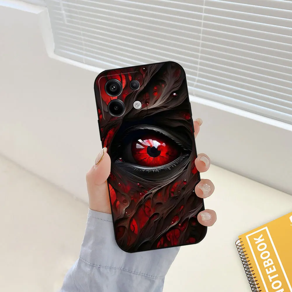 Scary Black Red Eye Phone Case For Redmi Note 13 12S 12 12T 11 11E 10 9 9T 9S 8 7 6 11T 11S Pro Plus Black Soft Silicone Cover