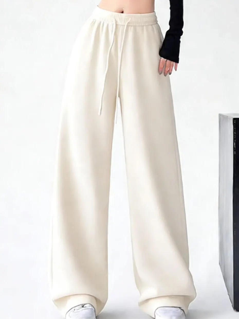 White Wide Leg Pants Women's Autumn Winter Thickened High Waist Loose Drape Casual Straight Floor-Length Trousers