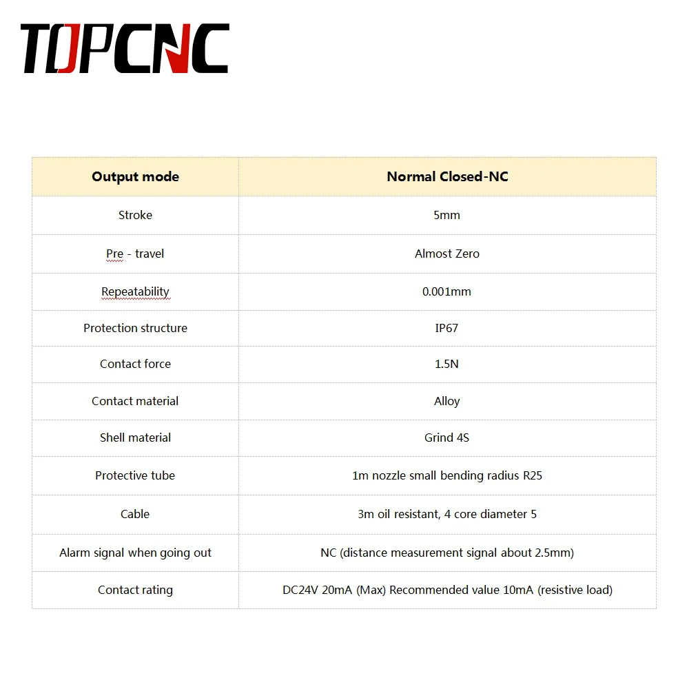 Topcc-sensor de herramienta automática de alta precisión, herramienta de eje Z CNC, Sensor de prensa, medidor de ajuste, 4 cables, máquina de