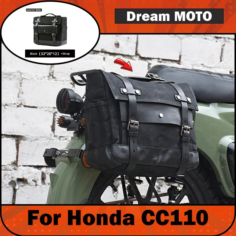 【Premium】For Honda CC110 Modified Side Bag: Vintage Oil-Wax Canvas Motorcycle Bag for Handholding or Crossbody Use