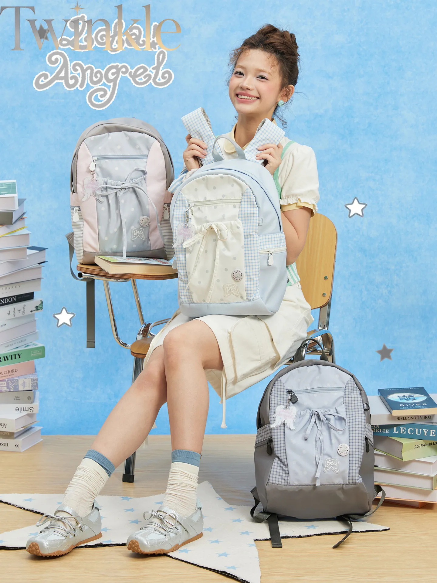 Women's Backpack Polka Dot Plaid Korean Large Capacity Cute Schoolbag High School Girls Lightweight Bookbag