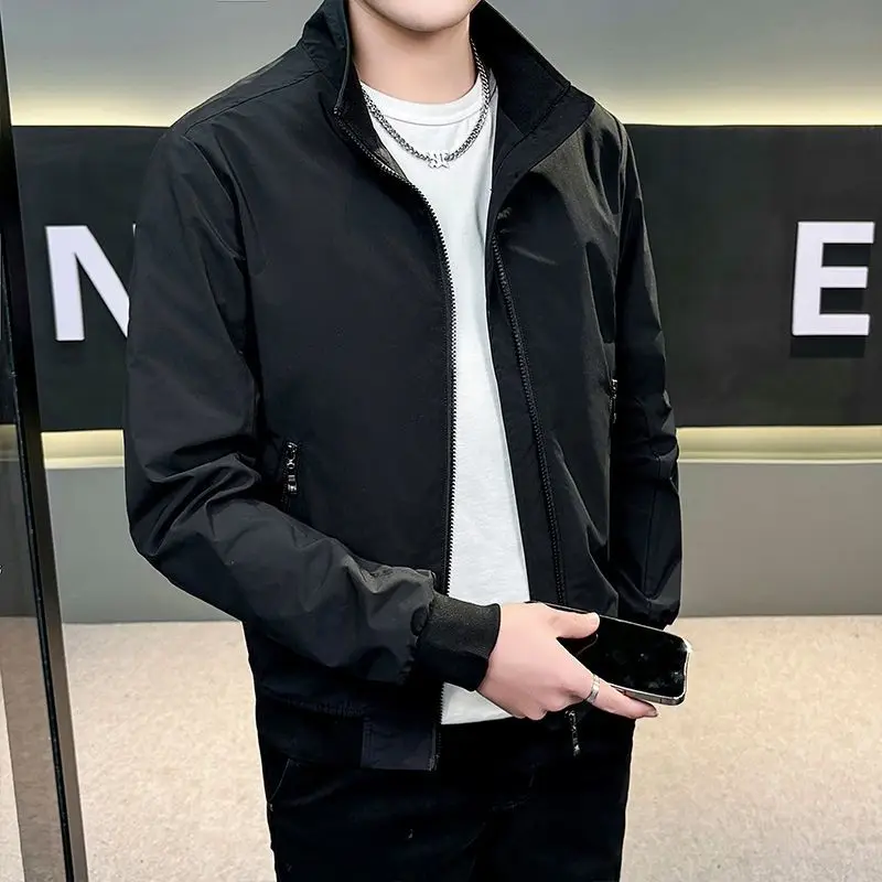 

Легкая ор-прикладная куртка для мужчин с воротником-стойкой, весенне-осенняя модная повседневная ветрозащитная застежка-молния