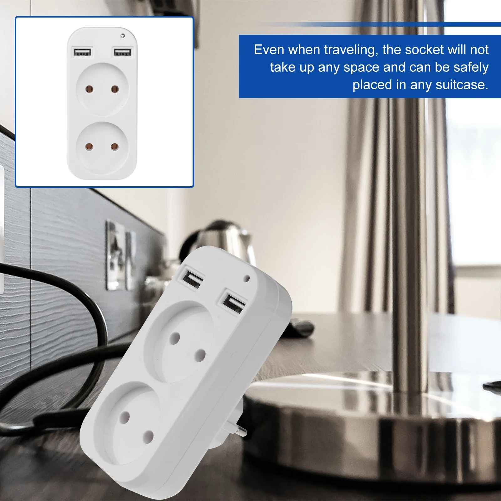 

Double Socket USB Travel Adapter Eu Plug Compact Portable Power Outlet Converter for Smartphone Tablet Camera Charging