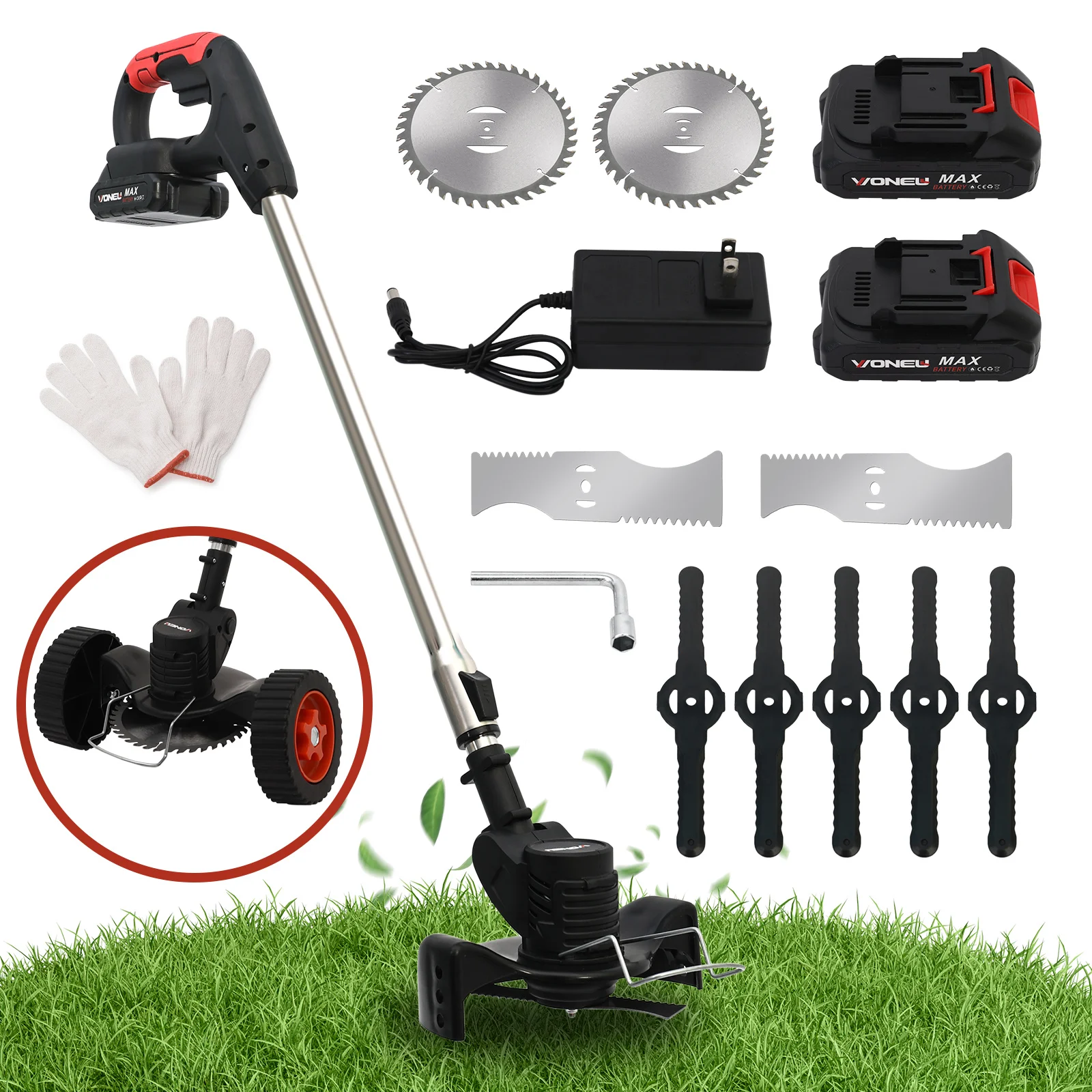 

Электрический триммер для травы Weed Wacker, беспроводной с аккумулятором 2x2,0 Ач, 21 В, легкая газонная трава для сада и двора
