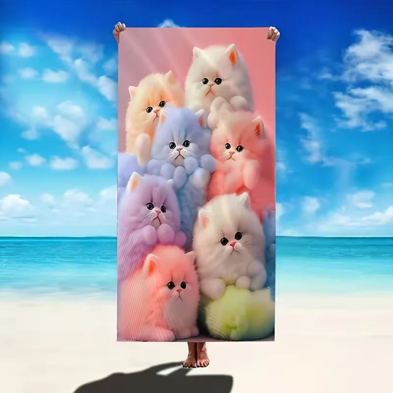 Colorful Kitten Beach Towel Suitable Days Anti Sand Beach Blanket Ultra-fine Fiber Large Sand Free Quick Drying Fitness Towel