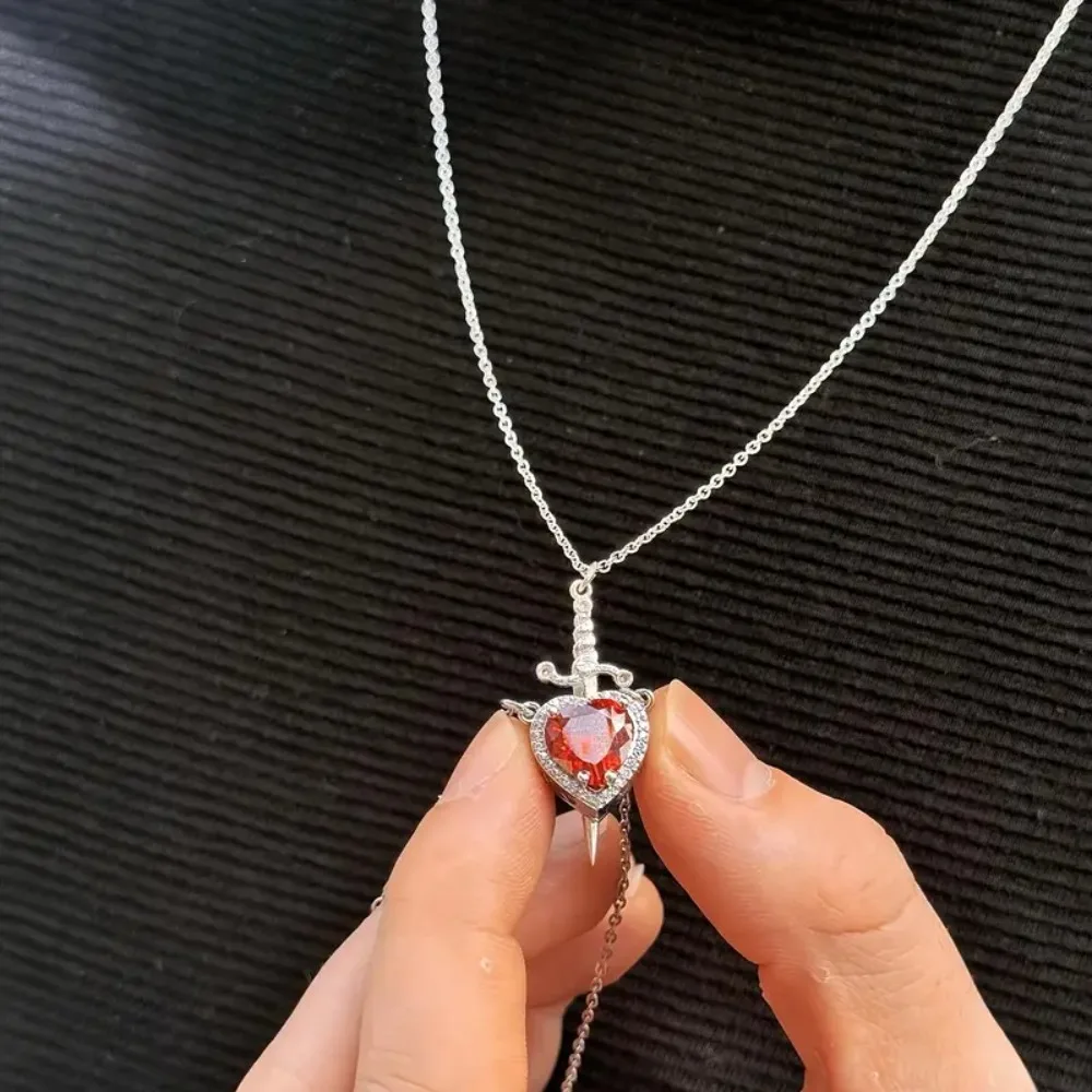 The Snow White Couple Necklace Heart and Sword Pendant Necklace for Women Romantic Valentine's Day Jewelry Gifts image 5