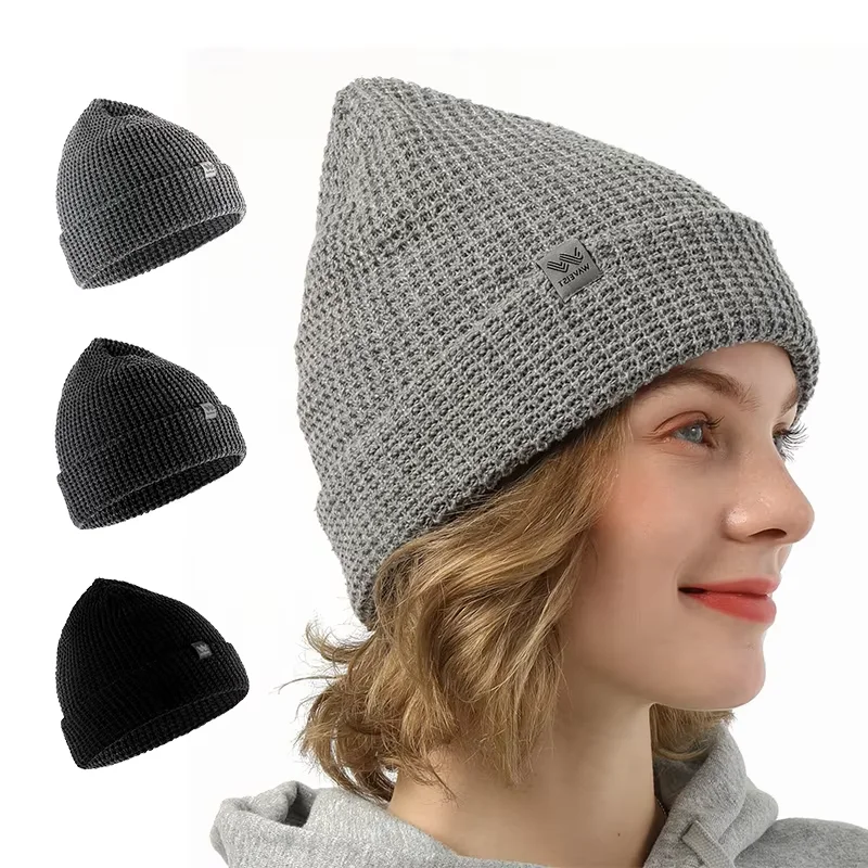 Unisex Knit Waffle Beanie Hat - Fashion Ribbed Cuffed Cap, Casual All-Match Daily Hat, Stretchy One Size Fits All, for Outdoor