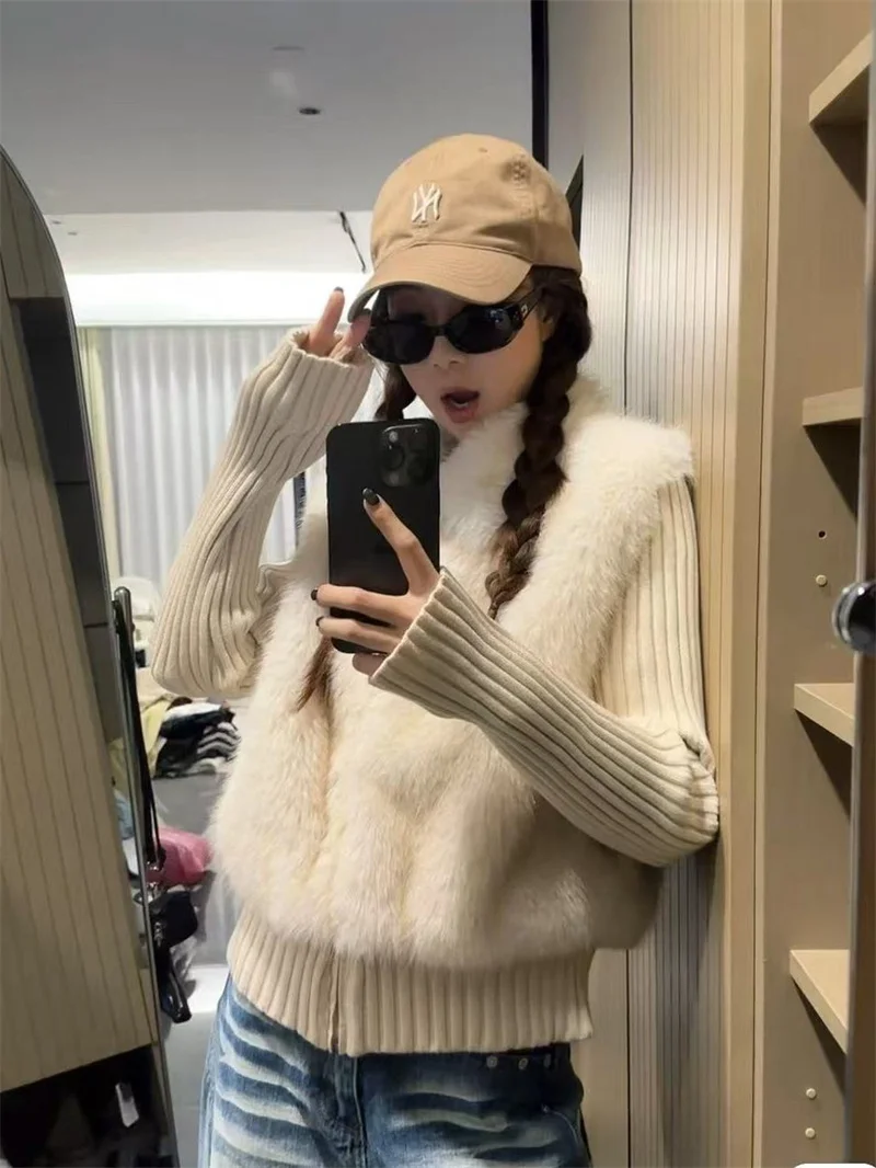 Women's Outerwear 2026 New Style fur Knitted Cotton Jacket Environmentally Friendly fur Detachable Sleeves Vest Jacket Cotton