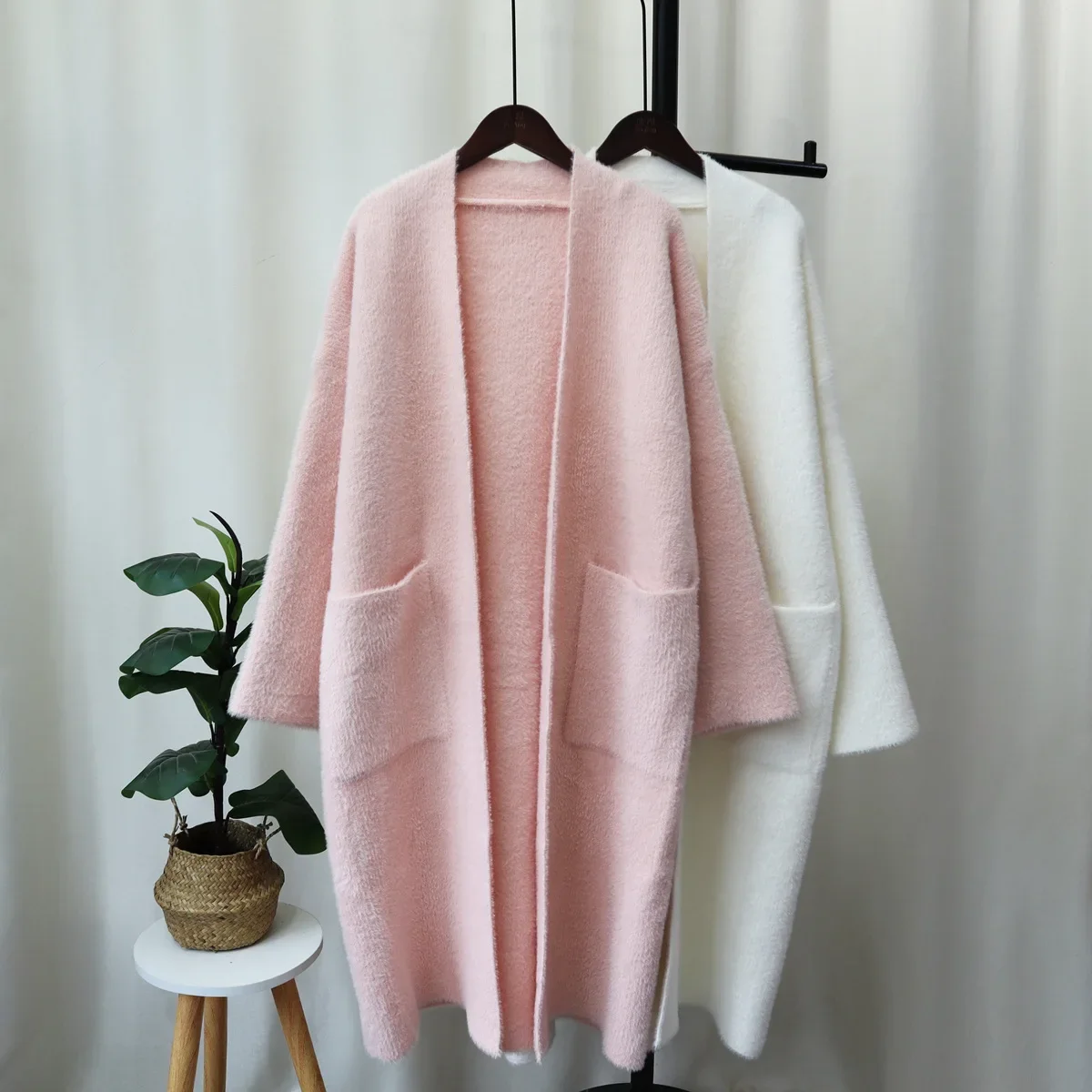 Autumn Long Cardigan 2023 Spring Knitted Women V-neck Winter Black Elegant Pink Outerwear Maxi Y2k Sweater Coat Soft Jacket