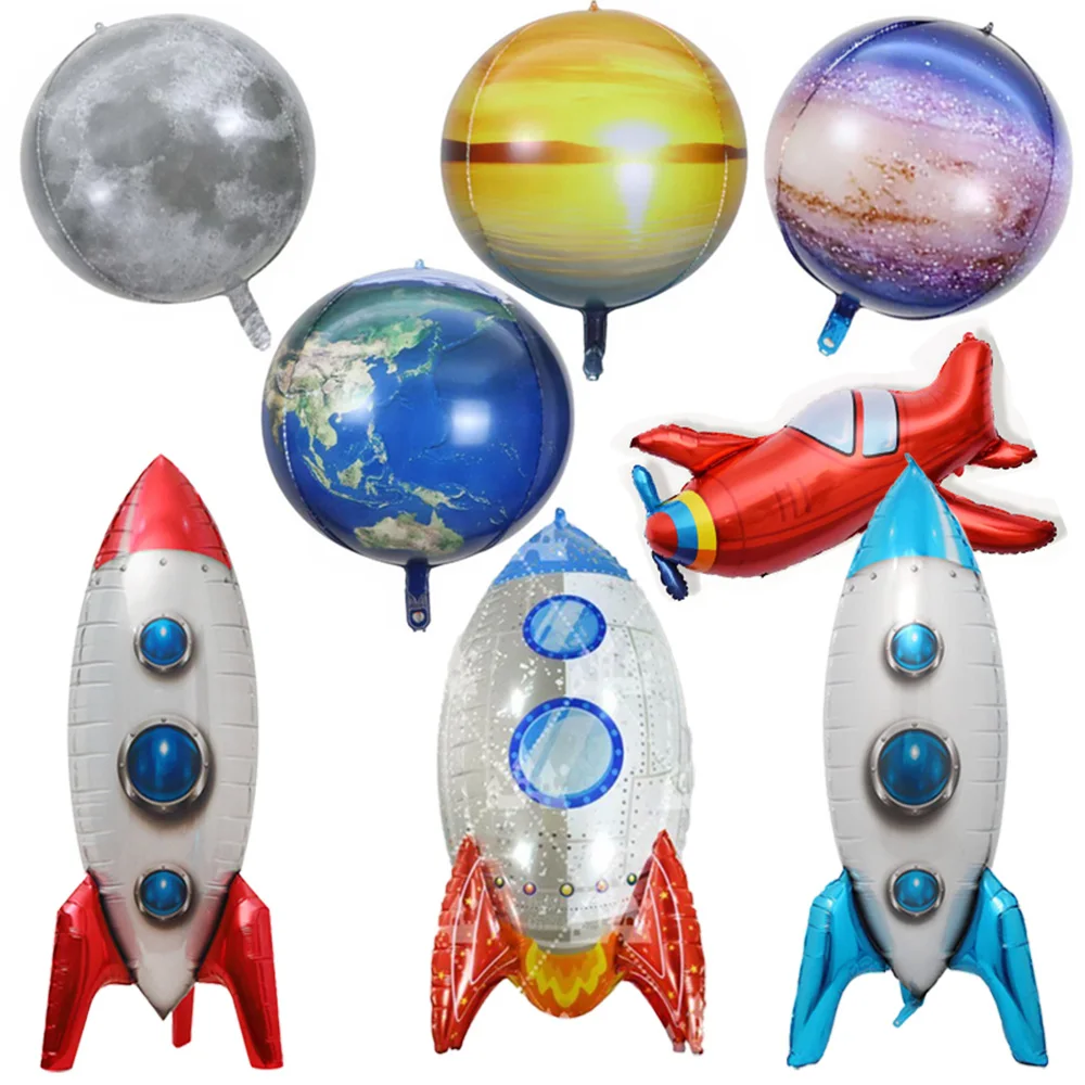 

Rocket Space-Shuttle Solar System Balloons World Map Galaxy Planet Globe Earth Space Theme Birthday Party Decor Teaching Tool