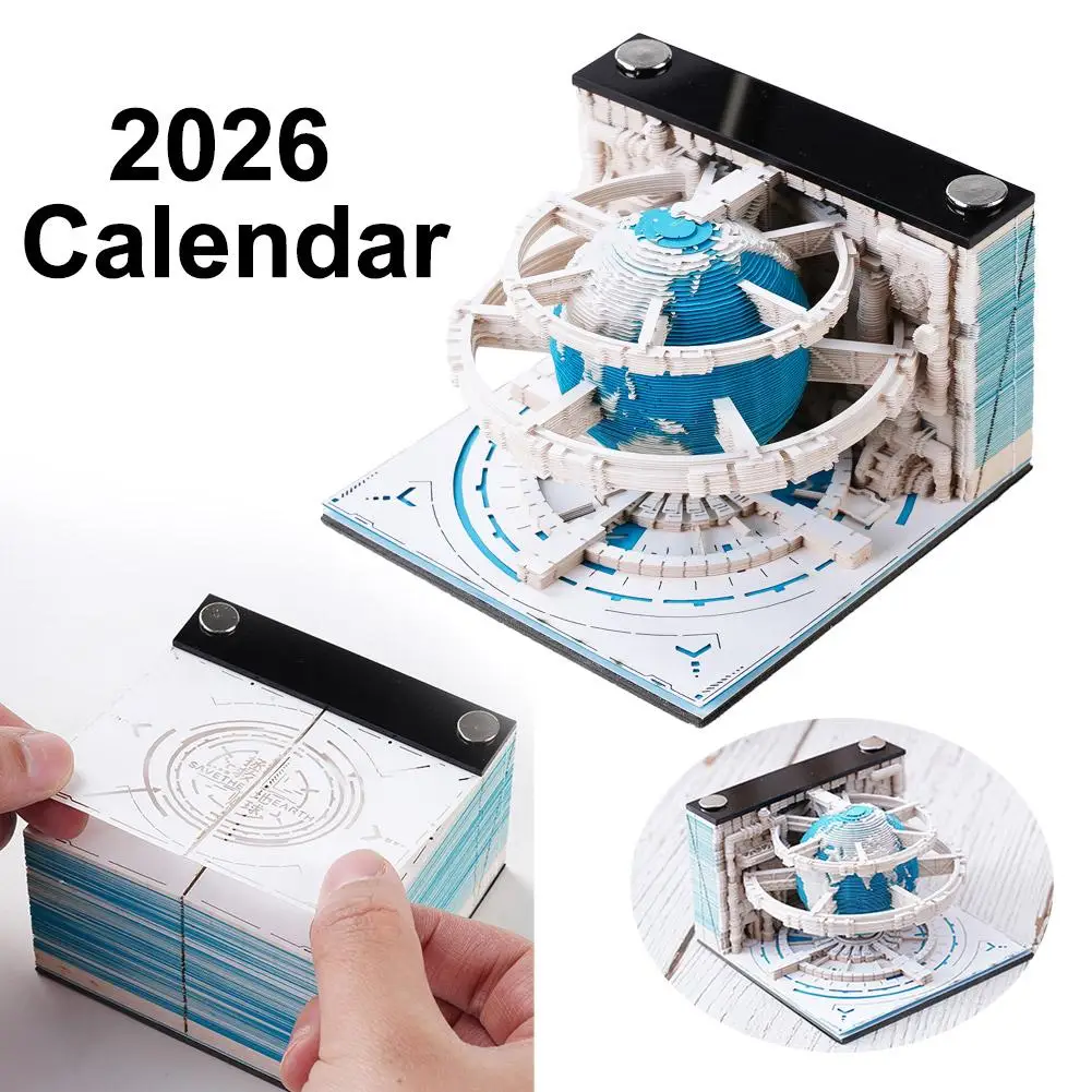 2026 Nuovo 3D "Earth" Scultura di carta Calendario Memo Pad Tear-off Note Pad Fai da te Lavoro e studio Regali per la casa Ufficio Scuola