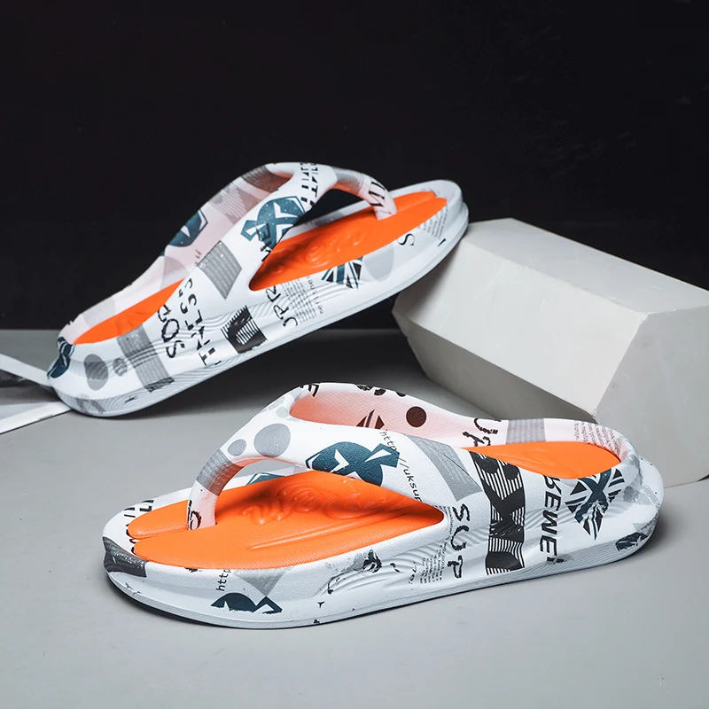 New Male Soft EVA Slippers Fashion Print Flip-flops Antiskid Comfortable Men Summer Casual Shoes Outdoor Thick Sole Slides 54111 image 4