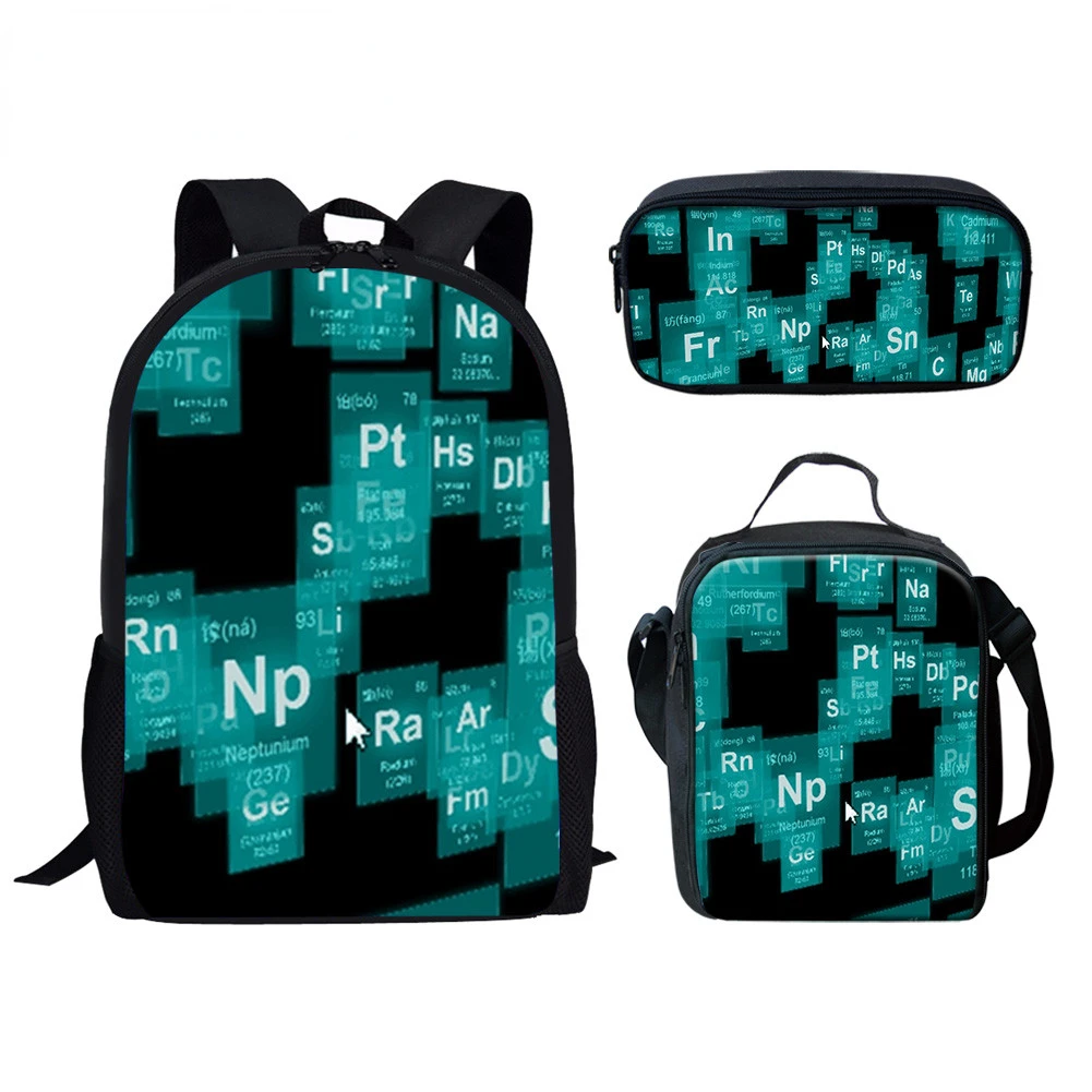 

Trendy Youthful Chemistry chemical formula 3D Print 3pcs/Set Student Travel bags Laptop Daypack Backpack Lunch Bag Pencil Case