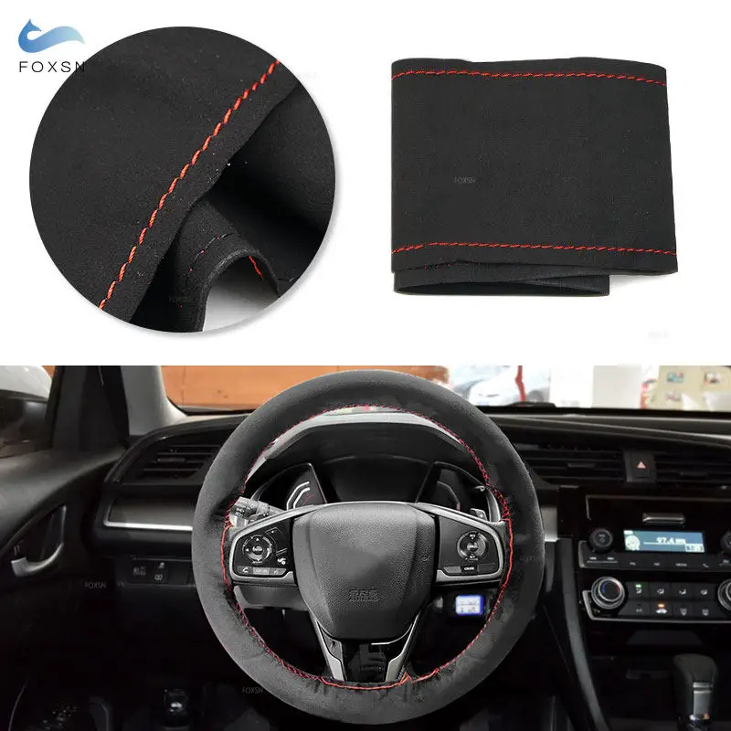 38cm Universal Car Interior Steering Wheel Cover Hand Sewing Suede Leather Trim Accessories with Needles Threads Kits