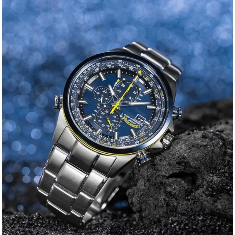 Herren Edelstahl Chronograph Uhr, Blaues Zifferblatt Sportliche Luxus-Armbanduhr, Ideale Weihnachts- und Feiertagsgeschenke – Detail 6