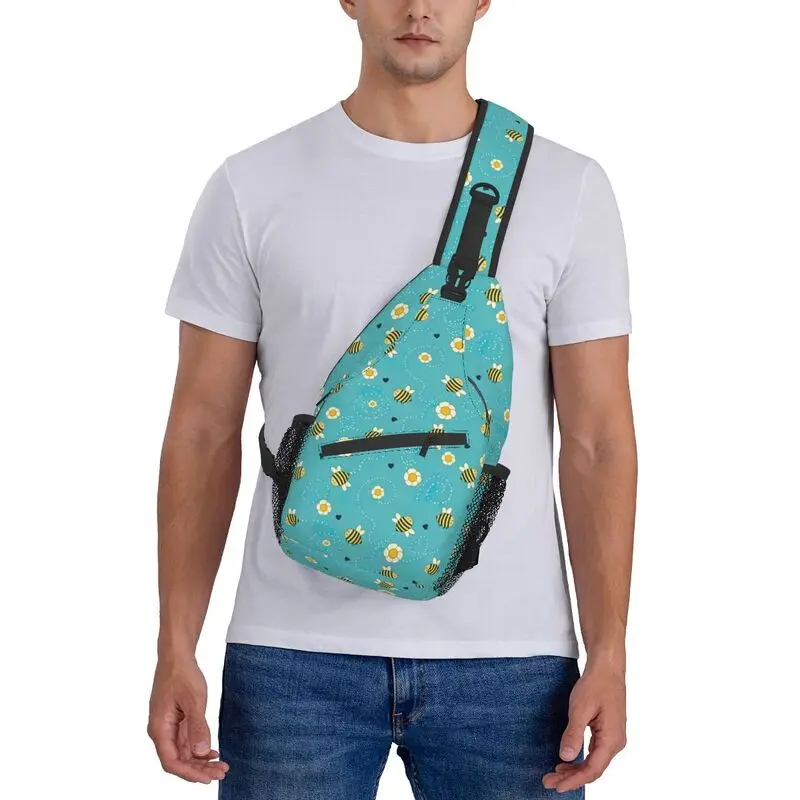 Moda padrão de girassol com abelhas bonitos sling sacos para viagens caminhadas floral flor peito crossbody mochila ombro daypack