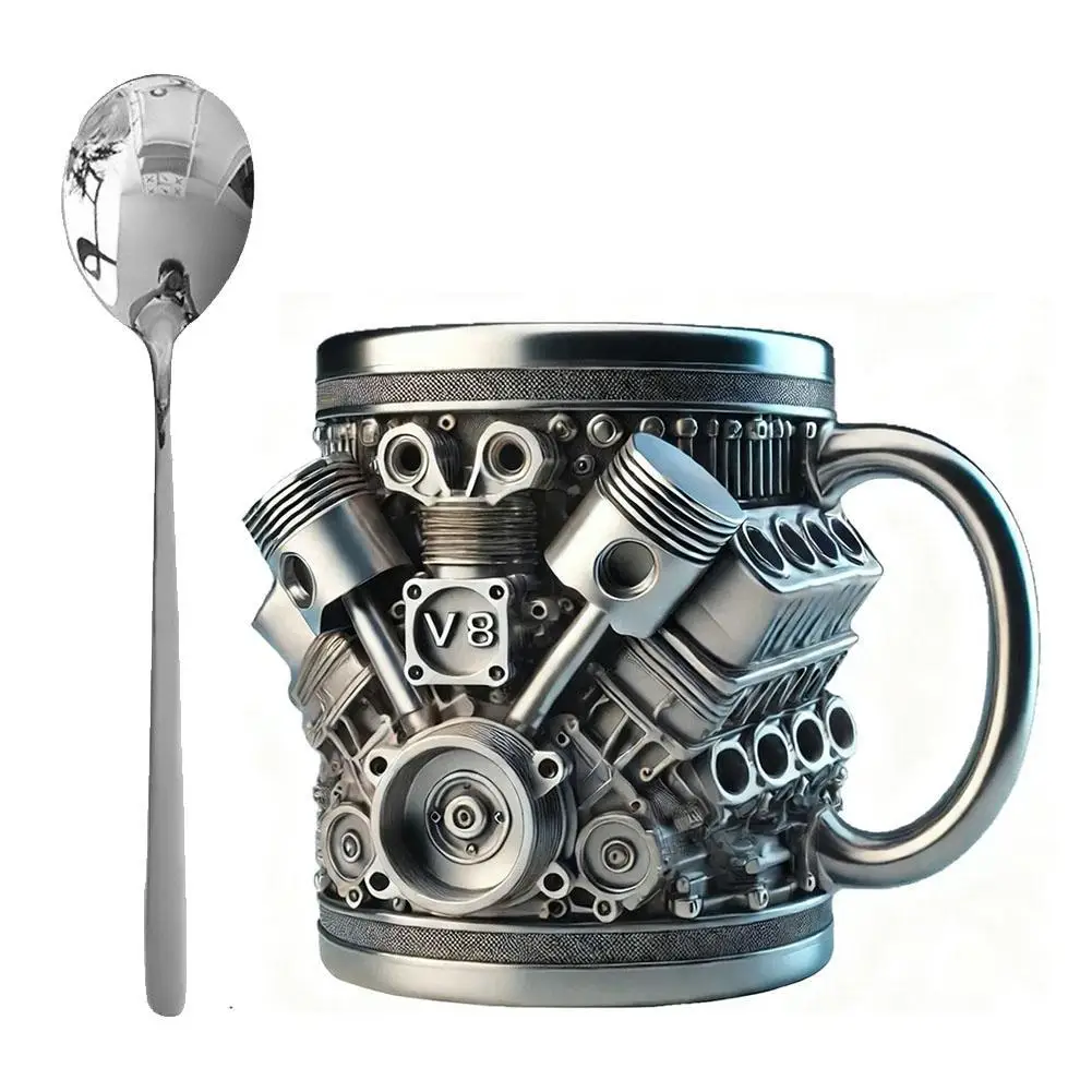 

V8 Engines Stainless Steel Coffee Mug Creative Resin Water Cup Funny V6 Engines Wine Cup Coffee Cup Tea Cup For Car Enthusiasts