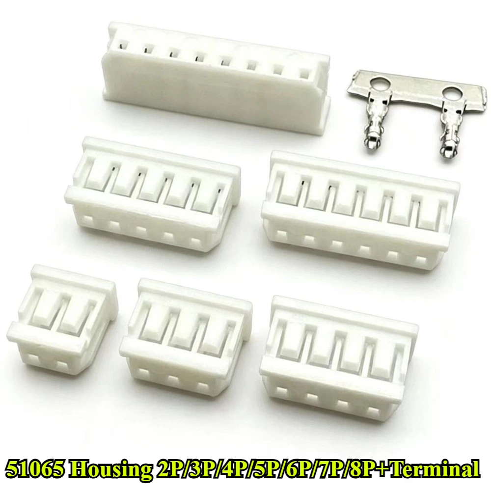 100/500Pcs/lot 51065 Housing 2P/3P/4P/5P/6P/7P/8P Pitch 2.0mm Plastic Shell and Terminal Connector