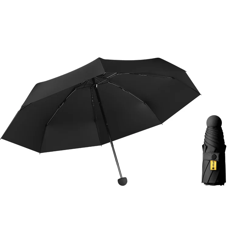 Capsule Umbrella Portable Mini Sunshade Sunscreen Rain Umbrella Black Rubber Alloy Handle Foldable Sun Rain Dual Use