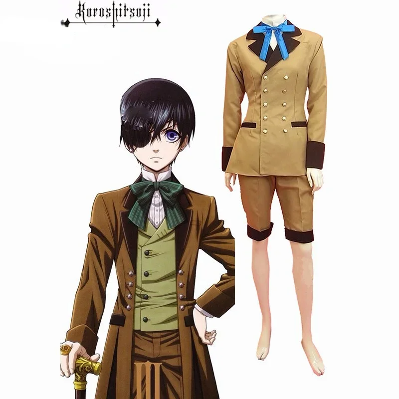 

New Free Shipping Anime Black Butler Kuroshitsuji Ciel Phantomhive Gray Suit Cosplay Customize for plus size adults kids