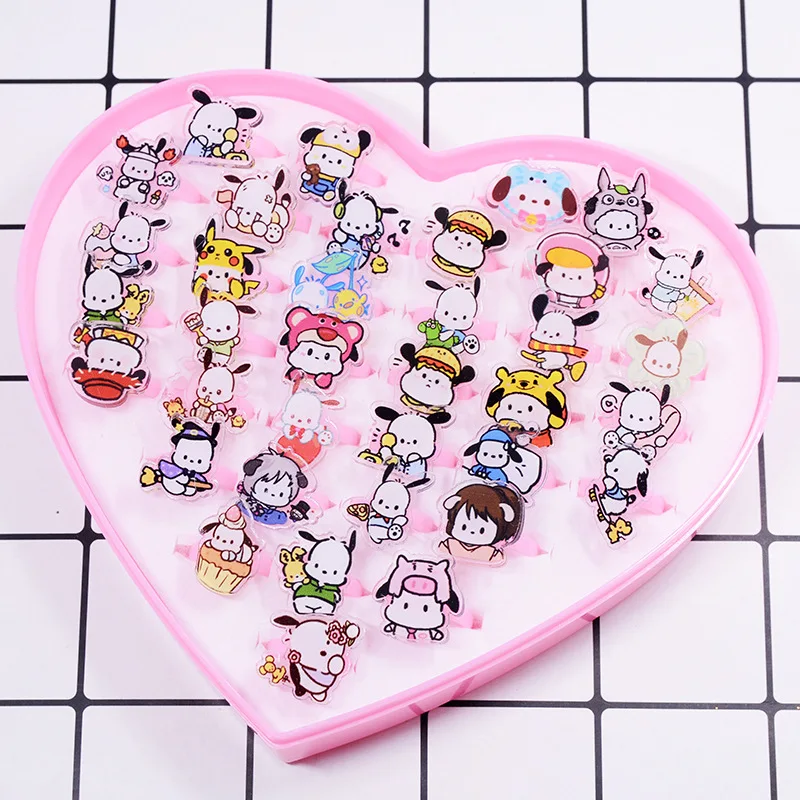 36Pcs/set Ultraman Toys Sanrio Hello Kitty Kid Ring Regulowane pierścionki dla dzieci Kreskówka Dzieci Dziewczyna Pierścionki Serce Box Prezenty